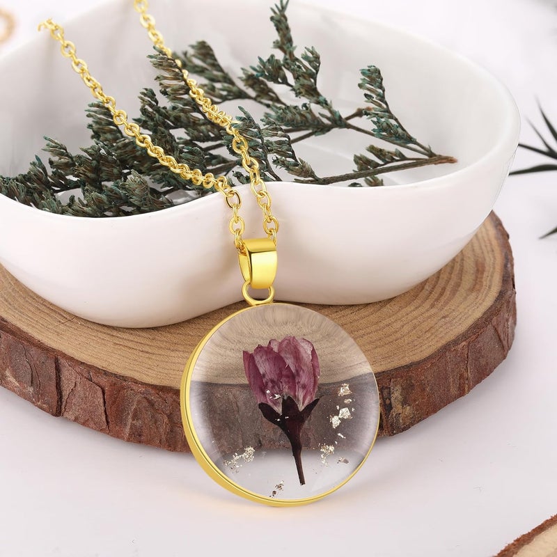 AUNTESIGN Store Forget-Me-Not and Queen Anne's Lace Pressed Wildflower Necklace | Birth Month Real Flower Necklace | Gold/Silver Pressed Flower Jewelry | Personalized Handmade Jewelry - Image 3